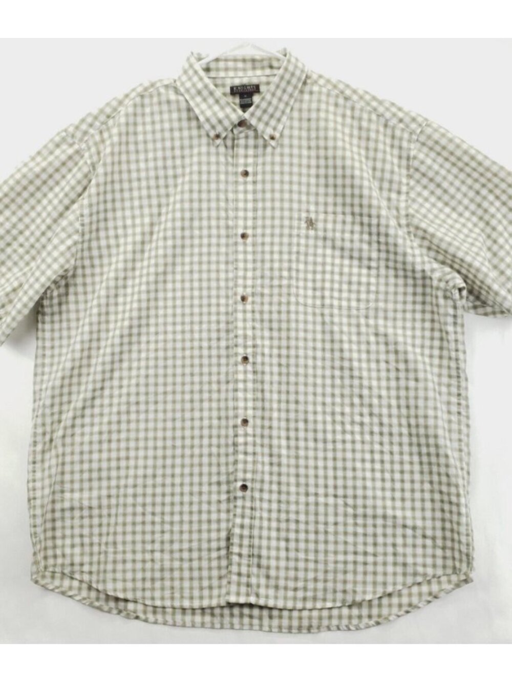 Knights Sportswear Shirt Mens XL White Green Check Polyester Classic Button-Down